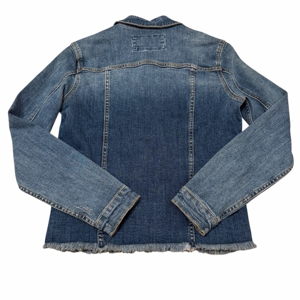 KanCan Wilson Denim Jacket Women’s X-Small Dark Wash Trucker Distressed Spring - Picture 3 of 5